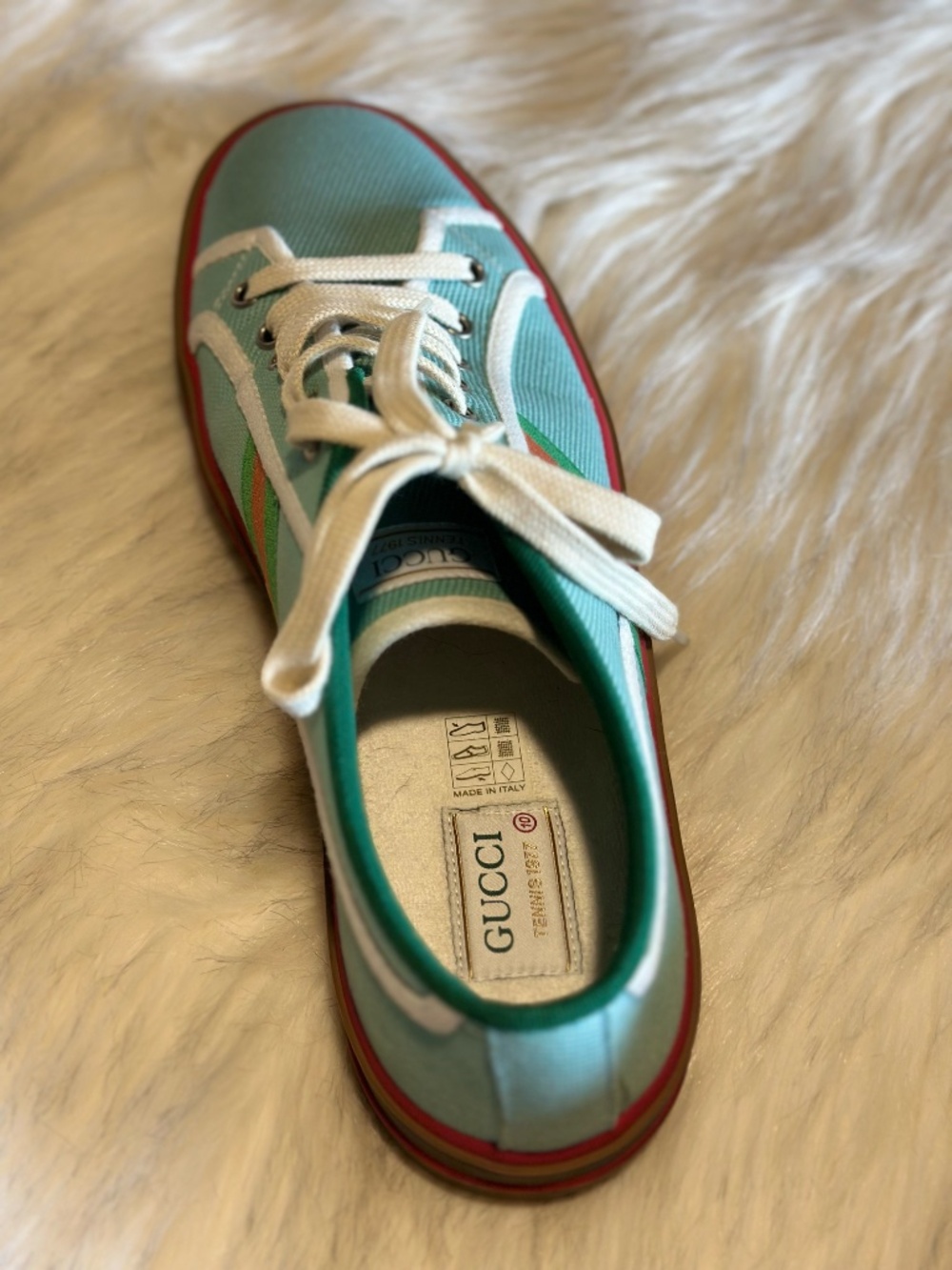 Gucci Tennis 1977 Mint Green Canvas Web Sneakers Size 10 - Picture 6 of 8